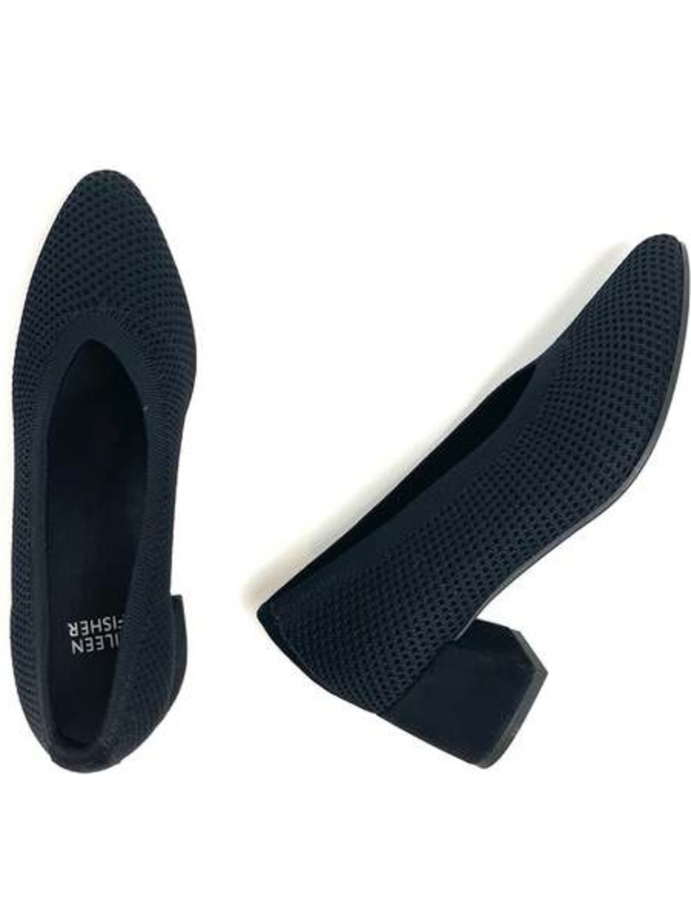 Eileen Fisher Black Knit Block Heel Pumps